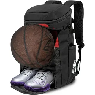KINGSLONG Basketball Rucksack Fußballrucksack Große Kapazität Softball Tasche mit Schuhfach und Zaunhaken, leichte Fußball Volleyball Softball Ausrüstung für Schläger, Helme, Hüte Rot und schwarz