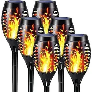 Solarleuchten für Außen Garten - 6 Stück 12 LED Solar Fackel Gartenfackeln für Draußen mit Realistischer Flammeneffekt Solarlampen für Außen Gärten Rasen IP65 Wasserdicht Solar Beleuchtung
