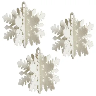 Weihnachten 3D Glitzer Schneeflocken 3 Packung 7cm Hängender Baumschmuck - Weiß