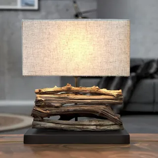 Licht-Erlebnisse Sisse Tischleuchte 40cm Treibholz Leinen E27 Modern