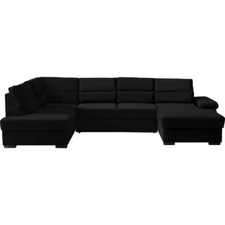 Cantus Wohnlandschaft , Schwarz , Textil , Ottomane rechts, U-Form , 319x183 cm , Typenauswahl, Stoffauswahl, seitenverkehrt erhältlich, Bettfunktion erhältlich, Hocker erhältlich, Rücken echt, individuell planbar , Wohnzimmer, Sofas & Couches, Wohnlandschaften, Wohnlandschaften in U-Form