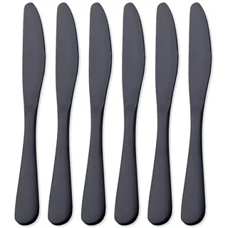 GoGeiLi Tafelmesser, mattes Schwarz, Edelstahl, satiniert, 23,9 cm, Tafelmesser-Set für 6 Personen, spülmaschinenfest