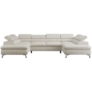 MKS Wohnlandschaft Peter U Samt Creme , Metall , U-Form , 346x76x208 cm , Wohnzimmer, Sofas & Couches, Wohnlandschaften, Wohnlandschaften in U-Form