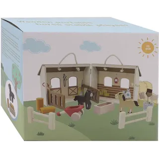 Tragbares Pferdestall-Spielset aus Holz, 13-teilig.