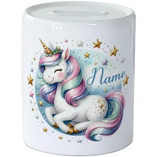 GRAZDesign Mädchen Spardose Einhorn mit Namen personalisiert - Geldgeschenk für Kinder, Sparbüchse Keramik