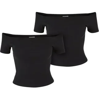 URBAN CLASSICS Ladies Organic Off Shoulder Rib Tee 2-Pack, 2er Pack Top in Schwarz, Größe M