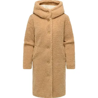 Ragwear Damen, Teddymantel Langer Wintermantel Plüschmantel mit Kapuze Joonie YOUMODO Camel Gr. XL - XL