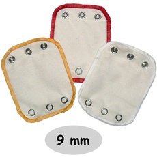 Kabea Bodyverlängerungen 3er Pack aus Bio-Baumwolle (3x gleiche Druckknopfgröße) (9 mm - Große Knopfgröße, Weiß/Gelb/Rot)