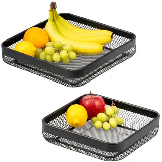 eluno Obstkorb - Brotkorb 2er Set, eckige Obstschale, aus schwarzem Metall , Schwarz , 6 cm , Geschirr, Schalen & Schüsseln, Obstschalen