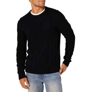 Amazon Essentials Herren Pullover mit Langen Ärmeln und Rundhalsausschnitt aus 100% Baumwolle mit Zopfmuster, Schwarz, XS