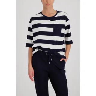 Sweatshirt MONARI, Damen, Gr. 38, marine ger, Web, Obermaterial: 80% Viskose, 15% Polyester, 5% Elasthan, gestreift, regular fit taillenbedeckt, Rundhals, eingesetzt gerader Abschluss, Sweatshirts Sweatshirt, Regular fit mit Brusttasche