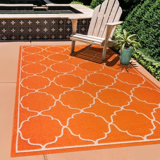 SANAT Outdoor Teppich Wetterfest - Teppich für den Innen- und Außenbereich - Balkon Teppich Wasserabweisend - Teppiche für Terrasse, Garten, Küche, Bad oder Wohnzimmer - Orange, 80 x 200 cm