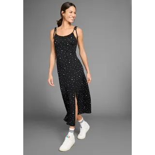Midikleid KANGAROOS, Damen, Gr. 42, N-Gr, schwarz-weiß (schwarz, weiß), Single Jersey, Obermaterial: 95% Viskose, 5% Elasthan, bedruckt, gemustert, gepunktet, Midi, tiefer Rundhals, Kleider Midikleid, mit Spaghetti-Trägern und Schlitz am Saum