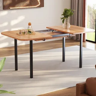Sweiko Klassischer ausziehbarer Esstisch in Holzfarbe 120 cm, Teleskoplänge bis 160 cm, Tisch in naturfarbe, moderner minimalistischer Stil, hochfeste Legierungsstütze, geeignet für 4-6 Personen