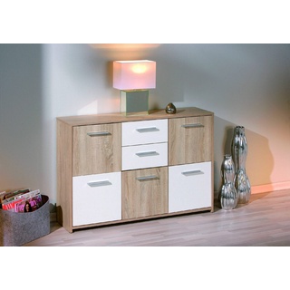 Dmora - Kommode Lubeck, Wohnzimmerbuffet, Wohnzimmer-Sideboard, Moderne Küchen-Speisekammer, 115x30 h77 cm, Weiß und Eiche