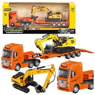 LKW mit Sattelauflieger Abschleppwagen Metallbagger Huina Orange 1:50