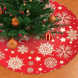 Weihnachtsbaum Decke, Weihnachtsbaumdecke, Christbaumdecke Rund, Christmas Tree Skirt Schneeflocken Stern Baum Rock Für Zuhause Weihnachtsfeier Weihnachtsbaum Deko (90cm, Rot)