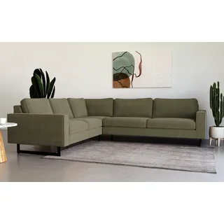 Places of Style Ecksofa »Pinto, 250/290 cm, langer Schenkel, XXL, Ottomane«, Cord, Feincord, Luxus-Microfaser Leder und Chenille, grün