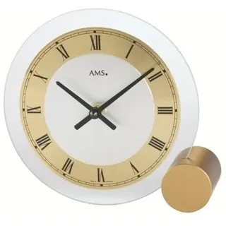 AMS 168 Tischuhr Quarz golden rund modern Metall mit Glas römische Ziffern - Gold