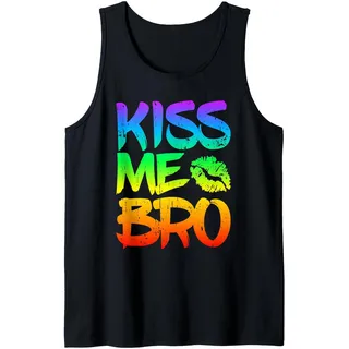 Kiss Me Bro Gay Pride Monat LGBT homosexueller Regenbogen Tank Top, Herren, Schwarz, L