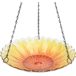 MUMTOP Vogeltränke zum Aufhängen, 27,9 cm, Glas, Vogeltränke für den Außenbereich, für Gartendekoration (Sonnenblume)