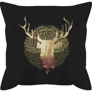 Kissen 50x50 - Dekoration - Hirsch Motiv Geschenk Jäger I Hirschgeweih Tracht - 50 x 50 cm - Schwarz - hirschkissen mit füllung oktoberfest-design jaeger männerkissen hirschmotiv geweih pillow