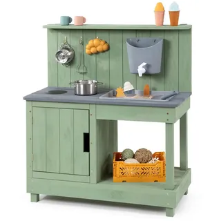 Muddy Buddy Matschküche , Jadegrün , Holz , 40x90x80 cm , Fsc, EN 71, Europäischer Sicherheitsstandard , mit Holzschutz vorbehandelt , Gartenmöbel, Kinder-Gartenmöbel
