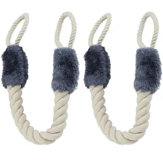 Relaxdays Türkordel Klemmschutz, 2er Set, Türstopper Klinke, Baby Türsicherung, weich, Baumwolle, 57 cm, beige/blaugrau
