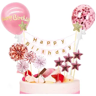 VYZUTR Tortendeko Roségold 12 Stück, Happy Birthday Kuchendeko, Kuchendeko Geburtstag Mädchen, Cake Topper, Sweet Sterne Cupcake Tortenstecker für Geburtstag Dekoration Junge Mädchen