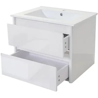 MCW Waschbecken+Unterschrank Hochglanz Reinweiß , Weiß Hochglanz , Holz , 61x50x47 cm , Badezimmer, Waschbecken & Armaturen, Waschtische