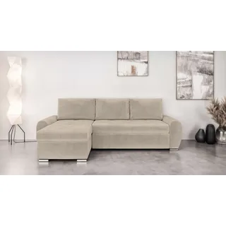 Home Affaire Ecksofa »HAVERHILL Schlafsofa mit Bettkasten, Maße B/H/T: 237/89/166 cm« L-Form mit Recamiere links oder rechts bestellbar, Wellenunterfederung, beige