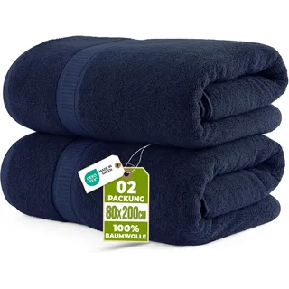 Utopia Towels - 2er Pack Saunatücher 80x200 cm Saunahandtuch 100% Baumwolle mit Aufhängeschlaufe, große Badetücher, saugfähige XXL Handtücher (Marineblau)