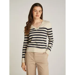 Tommy Hilfiger Damen Pullover Jersey Stitch V-Neck Strickpullover, Mehrfarbig (Her Stp Dark Night Navy/ Country Iv), L