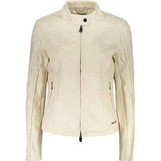 Elegante Damenjacke: Sandfarben, langärmlig, mit Taschen & Reißverschluss - Weiß