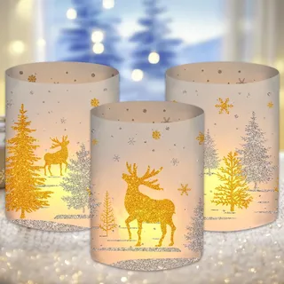 12 Windlicht Tischdeko Weihnachten, Weihnachtsdeko Innen, Weihnachten Deko Tisch, Weinachtsdekorationen, Weihnachtsschmuck, Christmas Decorations Hirsch, Weihnachtsfeier,für Teelichter oder Kerzen