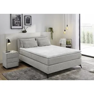 Boxspringbett JOCKENHÖFER GRUPPE "Paulina, inkl. Topper und Kissen, Härtegrade wählbar", grau (grau 417, 19), B:144cm L:209cm, Bezug Bett: Chenille (100% Polyester);Topper und Matratzenspiegel: 100% Polyester, Komplettbetten, Boxspringbett, 140x200 cm oder 180x200cm