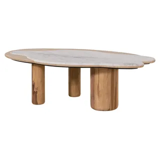 MASSIVMOEBEL24.DE Couchtisch Sheesham 120x70x35 natur sandgestrahlt lackiert / Marmor weiß ORGANIC COLLECTION #30 - Weiß