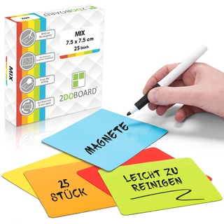 2DOBOARD Beschreibbare Magnete - 7,5 x 7,5 cm Bunt - 25 Stück - Kanban Magnete, Scrum Magnetische Karten oder Magnetstreifen beschreibbar für Whiteboard und Kühlschrank (Mix - 5 Farben)