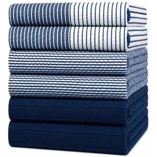 Bumble Küchenhandtücher - Geschirrhandtücher Handtücher Baumwolle – 6er Pack – XL Größe 50 x 70 cm – Edle, Weiche und Robuste Ringspinnbaumwolle in 3 Verschiedenen Texturen (Blau)