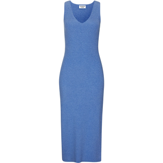 Strickkleid COPENHAGEN STUDIOS, Damen, Gr. 44/46, N-Gr, blau, Feinripp, Obermaterial: 50% Viskose, 28% Polyester, 22% Polyamid, unifarben, figurbetont lang, V-Ausschnitt, Kleider Strickkleid, aus hochwertigem Rippstrick, Loungewear, Topseller