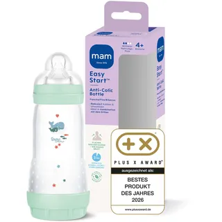 MAM Easy Start Anti-Colic Babyflasche 320 ml), besonders gut akzeptierte Milchflasche, Baby Trinkflasche mit Bodenventil gegen Koliken | Sauger Größe 2, 4+ Monate, Wal