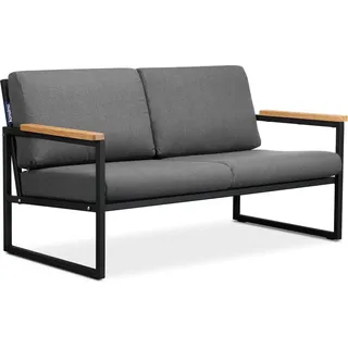 Konsimo Korrosionsbeständige Gartensofas ''TRIBO'', Schwarz/Grau, Stahl/Schaumstoff/Stoff/Holz, Loft, 130x65x60cm - Grau