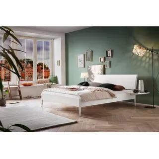 Hasena Massivholzbett, Kopfteil gepolstert Sestola, Farbe: Buche weiss deckend, lackiert, Bezugsfarbe: Kul white, verschiedene Größen - 20 cm/180 x 200 cm