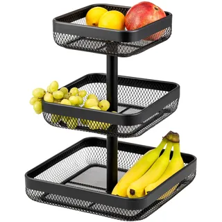 eluno 3-stöckige eckige Obstetagere / Brotkorb, Obstschale, Obstkorb aus Metall