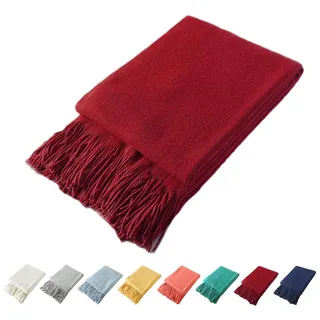 Homiest Dekorative gestrickte Überwurfdecke mit Fransen, weiche und gemütliche Quasten-Decke für Couch, Sofa, Bett (Rot, 127 x 152,4 cm)