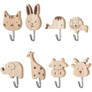SJDKAKJSA 8 Stück Süße Tier Kleiderhaken Garderobenhaken, Tier Cartoon Wandhaken Garderobe, Kindergarderobe Haken Selbstklebend für Wandgarderobe Kinderzimmer Schlafzimmer Badezimmer Küche