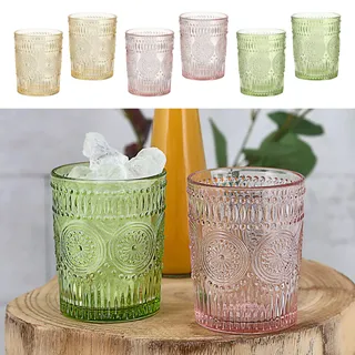 Cepewa Trinkglas 6er Set 'Mandala' | Ø8x10cm 300ml Glas klar | Getränkegläser mit Bodensticker Ornamente (1 x 6er Set Trinkglas 'Mandala' bunt)