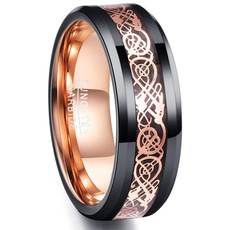 NUNCAD Ring Wolfram Herren/Damen 8mm Breit Rosegold Keltische Drachen mit Kohlefasern für Hochzeit Verlobung Trauung und Geburtstag Größe 72(22.9)