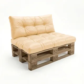 POKAR Palettenkissen 2er Set: Sitzkissen 120x80 + Rückenkissen 120x40 Wasserabweisend | Gesteppte Palettenauflage | Loungekissen für Palettensofa und Gartenmöbel | Oeko-TEX | Made in EU | Beige