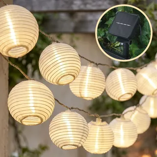 CozyHome Lampions Solar Lichterkette außen wetterfest - 7M & 20 Lampion LED | 8 Modi & Timer I Warm-weiß Outdoor-Lichterkette Solarlampen für außen Solarlichterkette Balkon Camping Beleuchtung